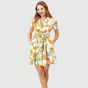 Eva Rose Orange Fruit Print T-Shirt Dress With Pockets